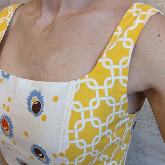 handmade VINTAGE PATTERN crop top calico S - Picture 3 of 11